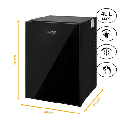 TZS First Austria lautloser Minikühlschrank | Getränkekühlschrank | Minibar | Wechselbarer Türanschlag | LED-Licht | ohne Gefrierfach | Glasdesign | 40L