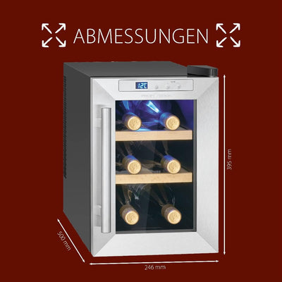 ProfiCook Weinkühlschrank | 6 Flaschen | Getränkekühlschrank | UV-beständige Glastür | Weinkühler | LED-Beleuchtung | 3 Lagerebenen - Davon 2 herausnehmbar | 11-18°C | PC-WK 1231