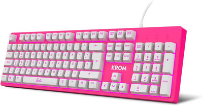 KROM Maus und -Mausunterlage Barbie Edition Kandy - Weiße LED-Membrantastatur, Maus optischem Sensor 6400 DPI, Mause-Matte hat eine Gummibasis, Italienisch Layout, pink