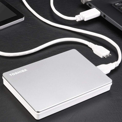 Toshiba 2TB Canvio Flex Portable External Hard Drive for Mac, Windows PC and Tablet use, compatible with most USB-C and USB-A devices, Silver (HDTX120ESCAA)