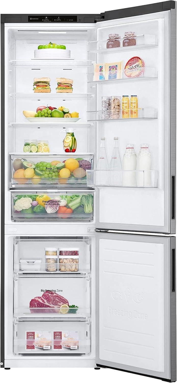 LG GBP62PZNBC, Klasse B, 384 L, Kühl-/ Gefrierkombination, Frische Features, Kühlschrank mit Gefrierfach und Innendisplay, DoorCooling+, LINEARCooling, 59,5 x 203 x 67,5 cm ꟷ Platinum Silver