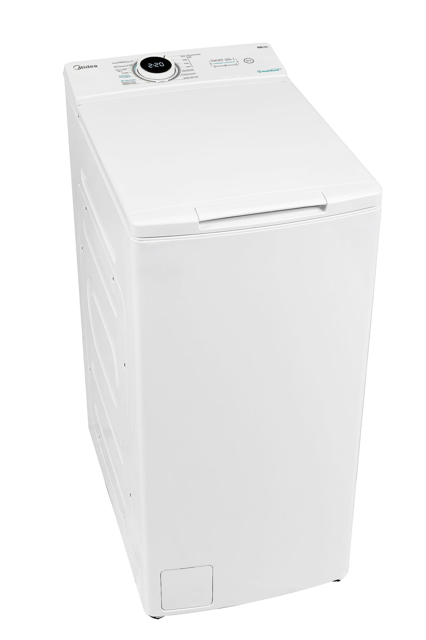 Midea Toplader Waschmaschine MF10ET80B / 8KG / A / 1300 U/min/BLDC Inverter Mortor/Dampffunktion/SoftOpener/XL Türöffnung/Kurz 15'&45' / Mehrere Temperaturoptionen/AquaStop, Weiß