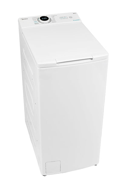 Midea Toplader Waschmaschine MF10ET80B / 8KG / A / 1300 U/min/BLDC Inverter Mortor/Dampffunktion/SoftOpener/XL Türöffnung/Kurz 15'&45' / Mehrere Temperaturoptionen/AquaStop, Weiß