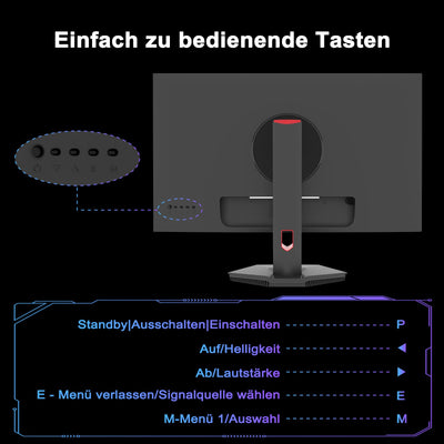 Minifire Gaming Monitor 24",180 Hz, WQHD(2560 x 1440),Nano IPS, OD 1ms, HDR, 130% sRGB, AMD FreeSync+,Motion Blur Reduction Technologie, VESA(75 x 75 mm) - Schwarz MFG24X5Q