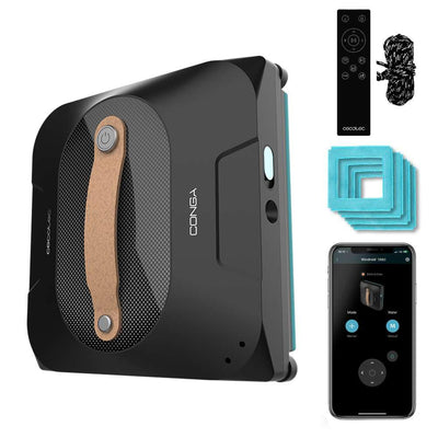 Cecotec Robot Fensterreiniger Conga Windroid 1390 Double Spray Connected 3in1; Sprüht, reinigt und trocknet, Doppelspray, APP, Fernbedienung, 8Modi, Aktionsradius 7,5m, Sicherheitskordel, Reinigungsse
