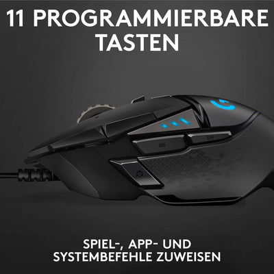 Logitech G502 HERO High-Performance Gaming-Maus mit HERO 25K DPI optischem Sensor, RGB-Beleuchtung, Gewichtstuning, 11 programmierbare Tasten, anpassbare Spielprofile, PC/Mac - Schwarz