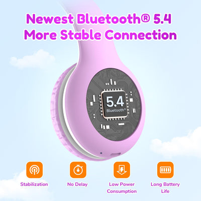 EarFun Bluetooth Kopfhörer Kinder, 74/85/94dB Lautstärkeregelung, HiFi Sound, HD-Mikrofon, 45 Std Akku, Faltbare, Einstellbar, Kopfhörer Kabellos Bluetooth Kinder für Schule/Reise/PC, Lila