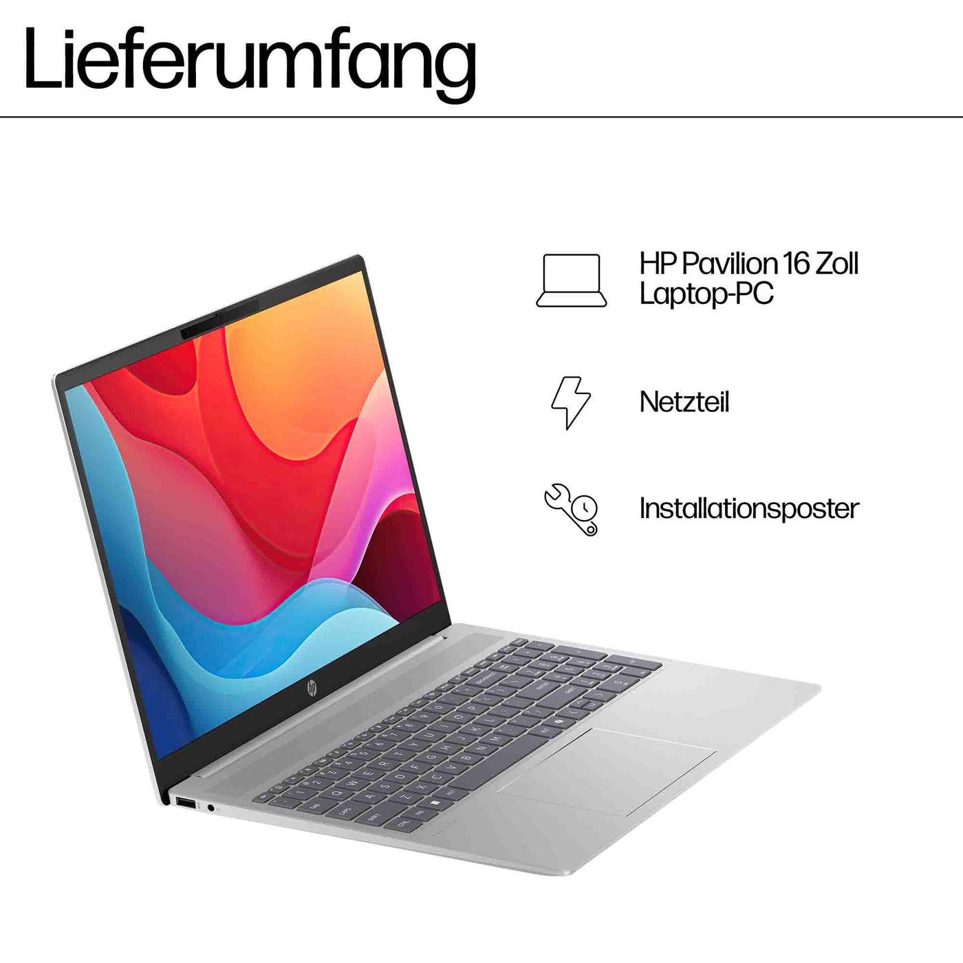 HP Pavilion Laptop, 16" WUXGA Touch-Display, AMD Ryzen 5 8540U, 8 GB DDR5 RAM, 512 GB PCIe NVMe SSD, AMD Radeon Graphics, QWERTZ, Windows 11 Home, Silber