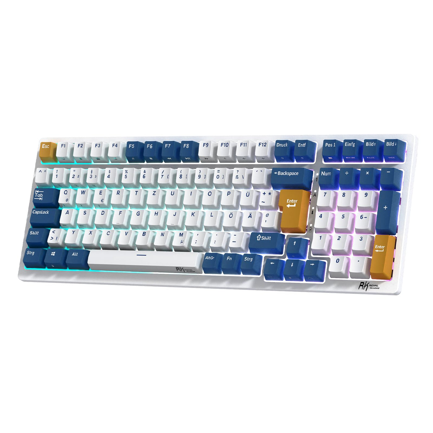 RK ROYAL KLUDGE RK98 Mechanische Tastatur Kabellose Gaming Tastatur 2.4G/Bluetooth 5.1/USB-C RGB Hinterleuchtet Deutsches Layout QWERTZ 100 Tasten Hot Swappable Braune Schalter, Weiß