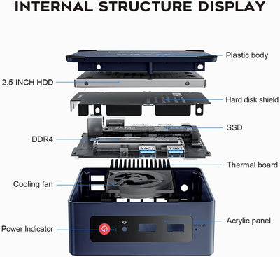 Beelink Mini S Mini-PC W11 Pro, Prozessor der 11. Generation N5095 (max. 2,9 GHz), 8 GB DDR4 + 128 GB SSD, WiFi 5 (802.11 b/g/n/ac), Bluetooth 4.0, Dual HDMI, 4k, USB 3.0