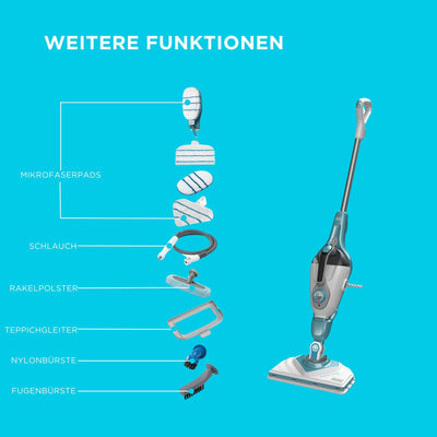 BLACK+DECKER Dampfreiniger 1600W 2in1 Dampfbesen mit Handdampfgerät (für hygienische, gründliche Sauberkeit, für die Reinigung des gesamten Haushaltes, inkl. 11-tlg. Zubehör) BHSM166DSM-QS