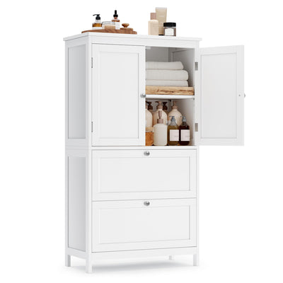 VASAGLE Badezimmerschrank, Badschrank, Küchenschrank, Aufbewahrungsschrank mit 2 Türen und 2 Schubladen, verstellbare Ablage, 30 x 60 x 110 cm, klassikweiß BBC551P31