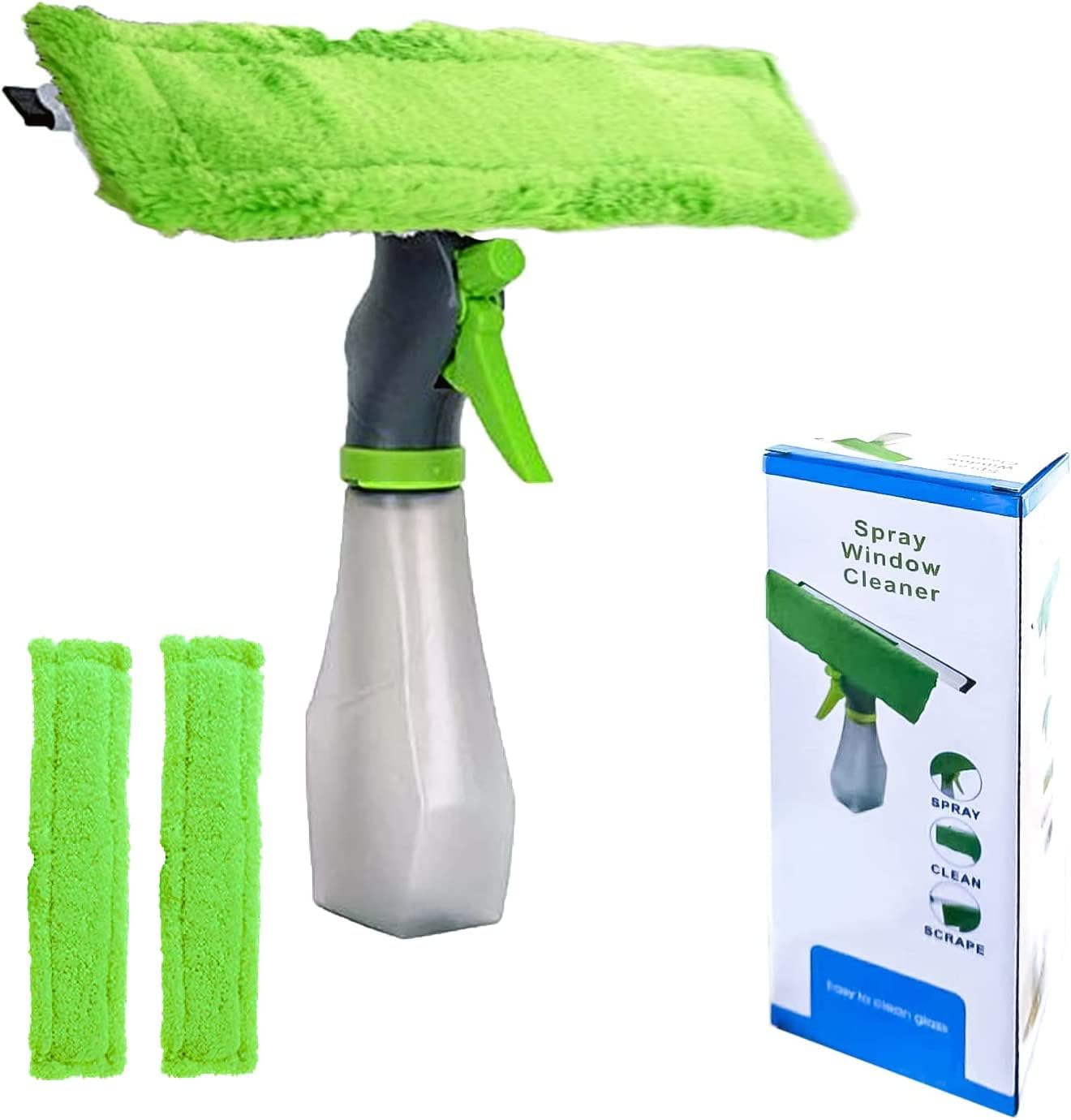 3 IN 1 200ml Fensterwischer mit Sprühfunktion, Fenster Putzen mit Sprühgerät, Fensterreiniger, Abnehmbares Mikrofaser Fenster-Reinigungspad