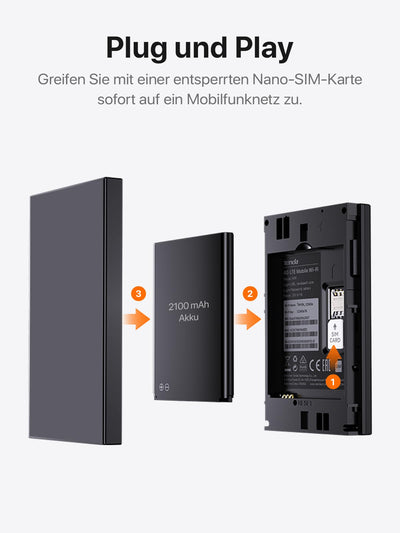 Tenda MF3 Mobiler WLAN Router für SIM-Karten, AX300 Wi-Fi 6 Tragbarer Hotspot, 2100mAh Akku, USB-C-Port, Plug & Play, WPA3, 4G-Modem, MiFi, Mini-Größe, kompatibel mit Nano-SIM-Karten