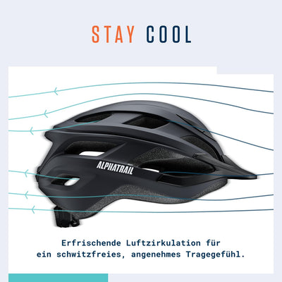 Alphatrail Fahrradhelm Ben - Sicher, Komfortabel & Leicht - Größe 55-61cm Schwarz - Allround, MTB, Trekking, City & E-Bike - Atmungsaktiver Fahrrad Helm Damen & Herren mit Insektenschutz, Kinnpolster