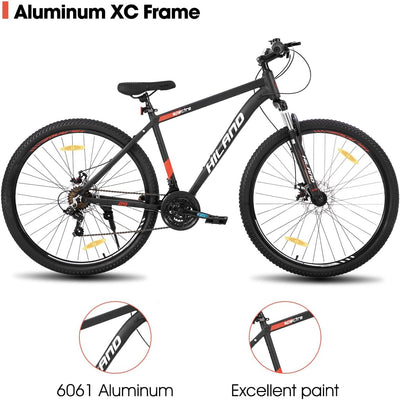 Hiland 29 Zoll Mountainbike, Aluminiumrahmen 21 Gang Schaltung MTB mit Scheibenbremse Federgabel, Mountainbike für Männer Schwarz