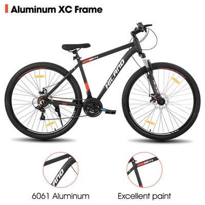 Hiland 29 Zoll Mountainbike, Aluminiumrahmen 21 Gang Schaltung MTB mit Scheibenbremse Federgabel, Mountainbike für Männer Schwarz