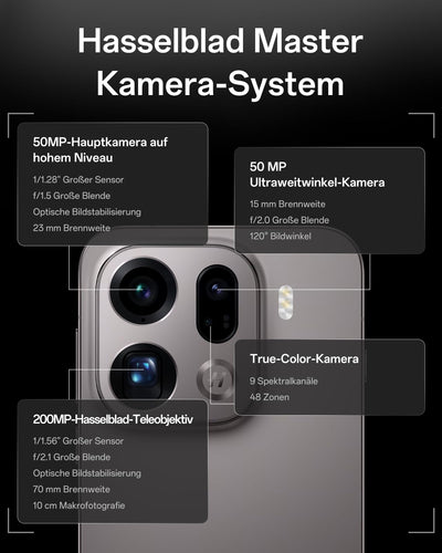 OPPO Find X9 Pro 5G 16+512GB, AI Unlocked Smartphone, 6,78" 120Hz ProXDR Display, 200MP Hasselblad-Kamera, 4K Motion, 7500 mAh, IP69, Titanium Charcoal (inkl. 80W SUPERVOOC Ladegerät und Enco Air4)