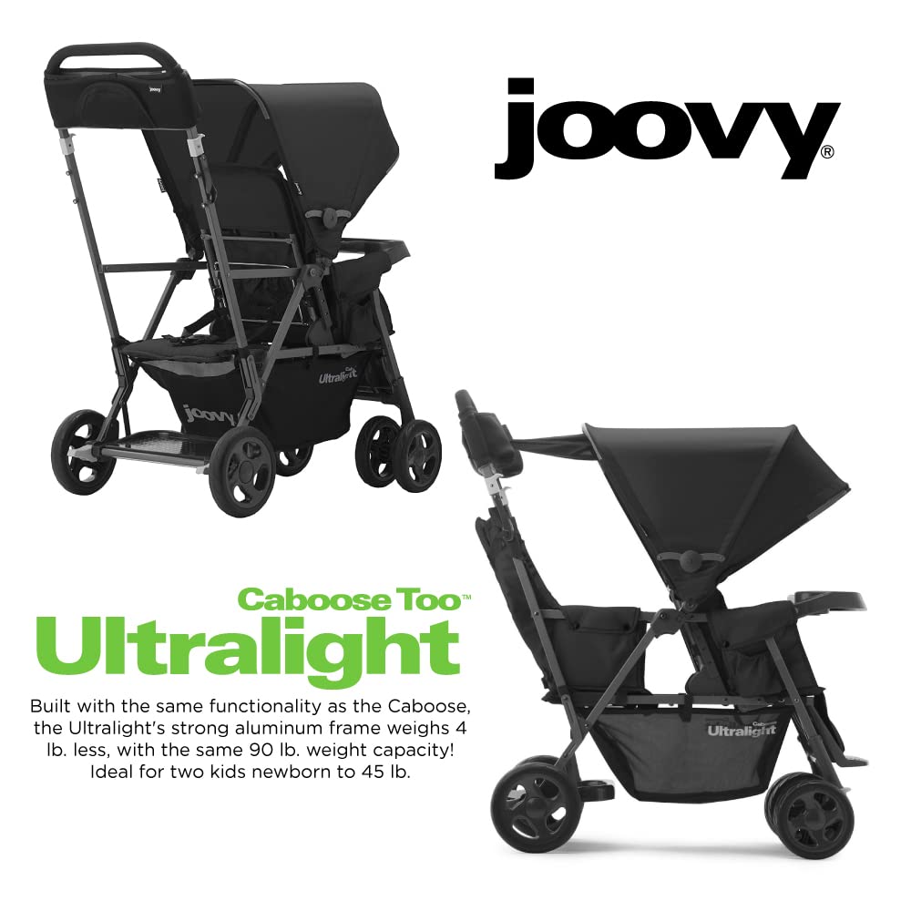 Joovy Caboose Too Ultralight Graphite Kinderwagen mit Rücksitz, Geschwisterkinderwagen, Doppelkinderwagen, Sit and Stand Kinderwagen, Schwarz