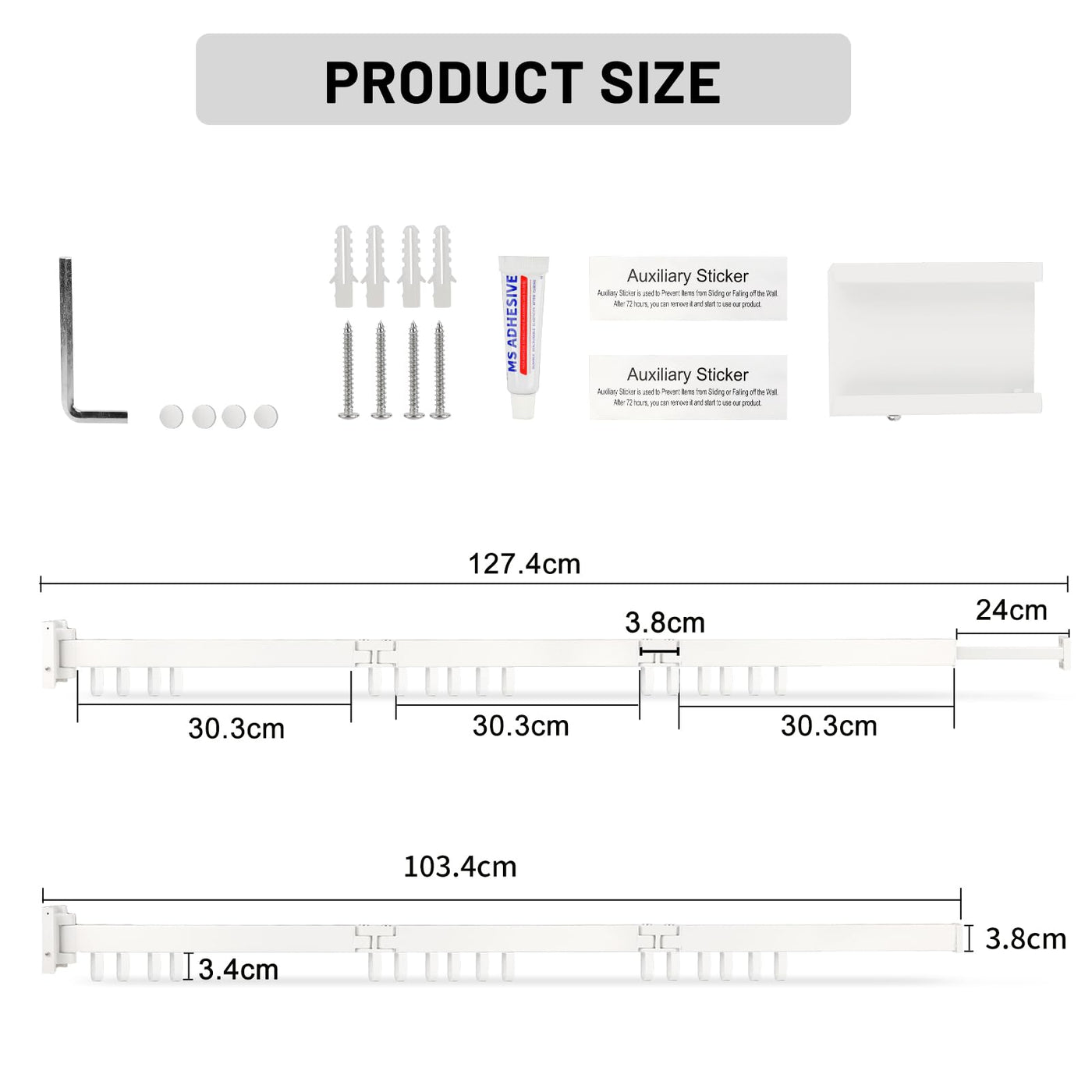 SWAWIS Wäscheständer Wandmontage Kleiderstange 120cm Ausziehbar Klappbar Wäscheständer Kleiderstange Wand mit 18 Haken für Balkon, Wäsche, Badezimmer, Schlafzimmer, DREI Falten, Weiß