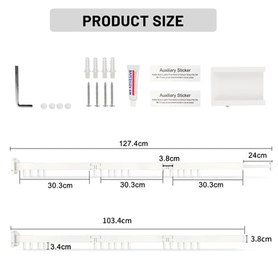 SWAWIS Wäscheständer Wandmontage Kleiderstange 120cm Ausziehbar Klappbar Wäscheständer Kleiderstange Wand mit 18 Haken für Balkon, Wäsche, Badezimmer, Schlafzimmer, DREI Falten, Weiß