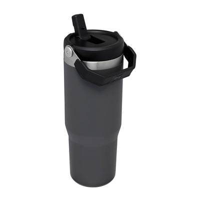 Stanley IceFlow Flip Straw Trinkflasche mit Strohhalm 0.89L - Thermosflasche Hält 12+ Stunden Kalt - Auslaufsicher - Trinkflasche Sport - Wasserflasche BPA Frei - Spülmaschinenfest - Charcoal