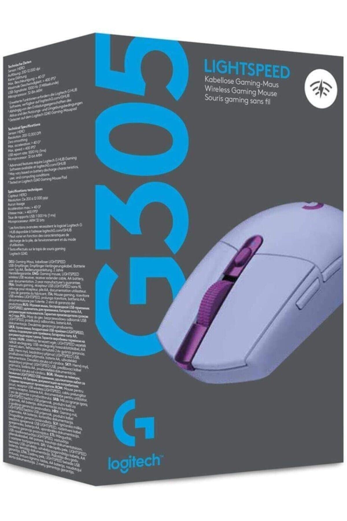 Logitech G305 LIGHTSPEED kabellose Gaming-Maus mit HERO 12K DPI Sensor, Wireless Verbindung, 6 programmierbare Tasten, 250 Stunden Akkulaufzeit, Leichtgewicht, PC/Mac - Lila