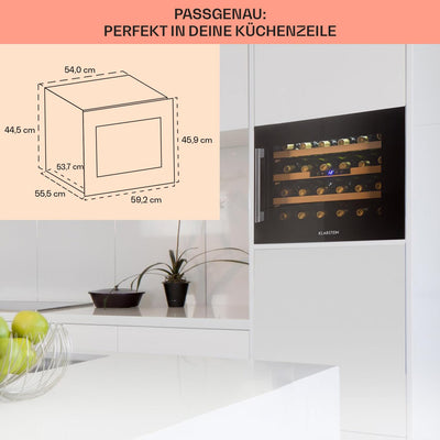 Klarstein Weinkühlschrank, 1 Zonen Getränkekühlschrank, Kleiner Einbau-Weinschrank Schmal, 57L Wein-Kühlschrank mit Glastür, Indoor/Outdoor Flaschenkühlschrank, Wine Fridge 5-22°C, 24 Flaschen