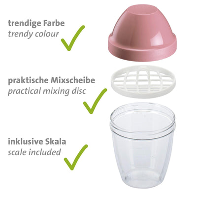 Westmark Schüttelbecher – Dressingshaker mit herausnehmbarer Mixscheibe, Fassungsvermögen: 0,25 l, Höhe: 12,8 cm, Kunststoff, BPA-freier Mixbecher (Klar/Rosa)
