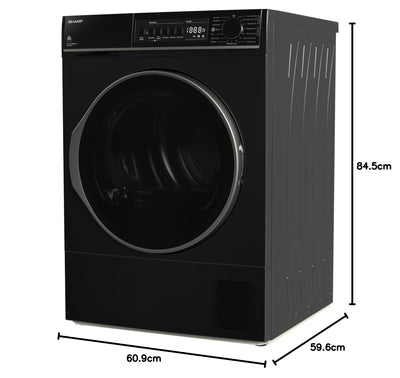 Sharp KD-ROHB8GBA+++-DEWärmepumpentrockner / A+++ / 8 kg / 15 Programme inkl. 30 min Kurzprogramm / BubbleDrum-Schontrolmmel mit LED-Trommelbeleuchtung / Ablaufschlauch / Schwarz