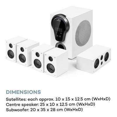 auna Areal 525 5.1 Soundsystem, Heimkinosystem, 5.1 Heimkinosystem, RMS, Subwoofer, 4 oder 5 Satellit, AUX-Eingang, Heimkino mit 125 Watt, schwarz