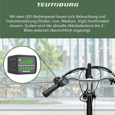 Teutoburg Senne Fahrrad Pedelec Citybike Elektrofahrrad schwarz, E-Bike 28 Zoll, 10,4 Ah/36V Lithium Ionen Akku, 7-Gang Kettenschaltung, inkl. Panzerkabelschloss