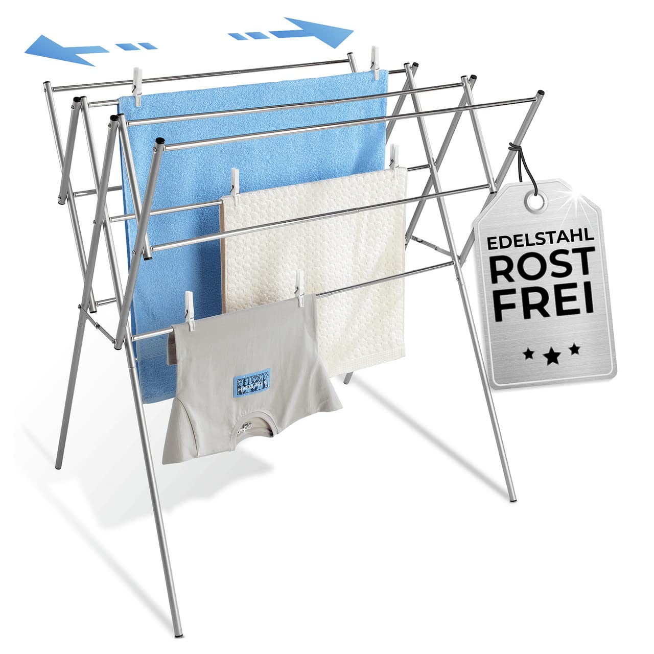 Maximex Teleskop-Wäschetrockner Edelstahl, rostfrei, von 54 bis 92cm ausziehbar, die Gesamttrockenlänge beträgt 7,78 m, standfeste Ausführung, aus rostfreiem Edelstahl