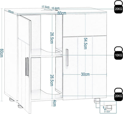 EUGAD Waschbeckenunterschrank,Unterschrank, Waschtischunterschrank, Badezimmerschrank mit 2 Türen,Verstellbarer Trennwand, Metallscharnieren, Landhausstil Weiß 60x60x30 cm