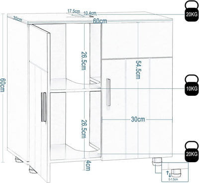 EUGAD Waschbeckenunterschrank,Unterschrank, Waschtischunterschrank, Badezimmerschrank mit 2 Türen,Verstellbarer Trennwand, Metallscharnieren, Landhausstil Weiß 60x60x30 cm