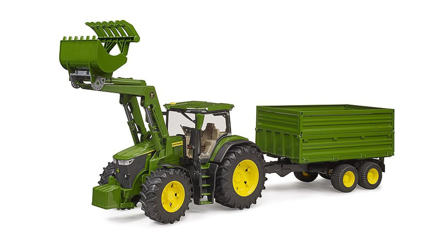 bruder 03155 - John Deere 7R 350 mit Frontlader und Tandemachstransportanhänger - 1:16 Fahrzeug, Traktor, Bulldog, Schlepper, Trecker, Landwirtschaft, Bauernhof, Anhänger, Kipper, bworld, Spielzeug