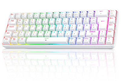 TMKB T68 Gaming Tastatur,60% Kabellos Mechanische RGB Tastatur mit Bluetooth/2.4G/Typ-C,Compact 68 Tasten Anti-Ghosting,Deutsches QWERTZ Layout,Blue Clicky Switch,weiße