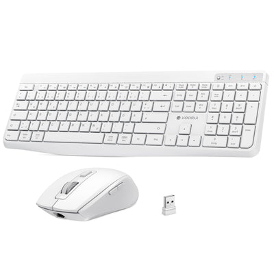 KOORUI Tastatur und Maus Kabellos, Wiederaufladbar Leise Maus Tastatur Set Deutsches Layout QWERTZ mit 12 Funktionstasten 2.4 GHz Tastatur Maus Set für Windows, MacOS, Linux -Weiß