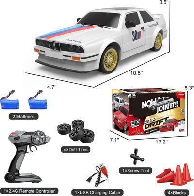 Mostop Ferngesteuertes Auto 1/16 Scale RC Drift Car 2.4GHz 4WD High Speed 30+KM/H Klassisches Fahrzeug mit LED Lichtern Drifting Tires Racing Vehicle Toys Gifts for Adults Boys, 2 Batteries, White