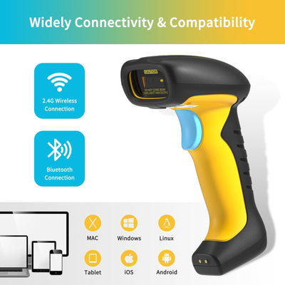 NETUM Verbesserter QR Industrie Bluetooth Barcode Scanner mit Ladestation, kabelloser 2D-1D-Barcode-Leser, Fallschutz, stoßfest, staubdicht, Freisprecheinrichtung für Windows Mac Android iOS (NT-1200)