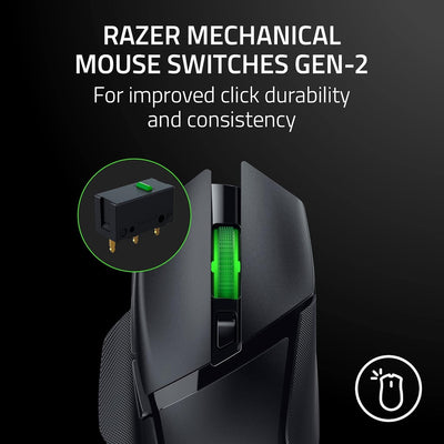 Razer Basilisk V3 X HyperSpeed - Anpassbare kabellose Gaming-Maus (Ergonomische Form mit 9 anpassbaren Bedienelementen, HyperSpeed Wireless, Bluetooth, 5G Advanced 18K Optical Sensor) Schwarz