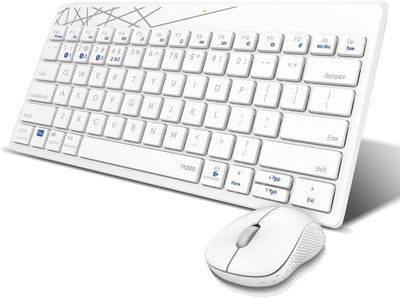Rapoo 8000M kabelloses Tastatur-Maus Set Wireless Deskset 1300 DPI Sensor 12 Monate Batterielaufzeit kompakt DE-Layout QWERTZ PC & Mac - weiß