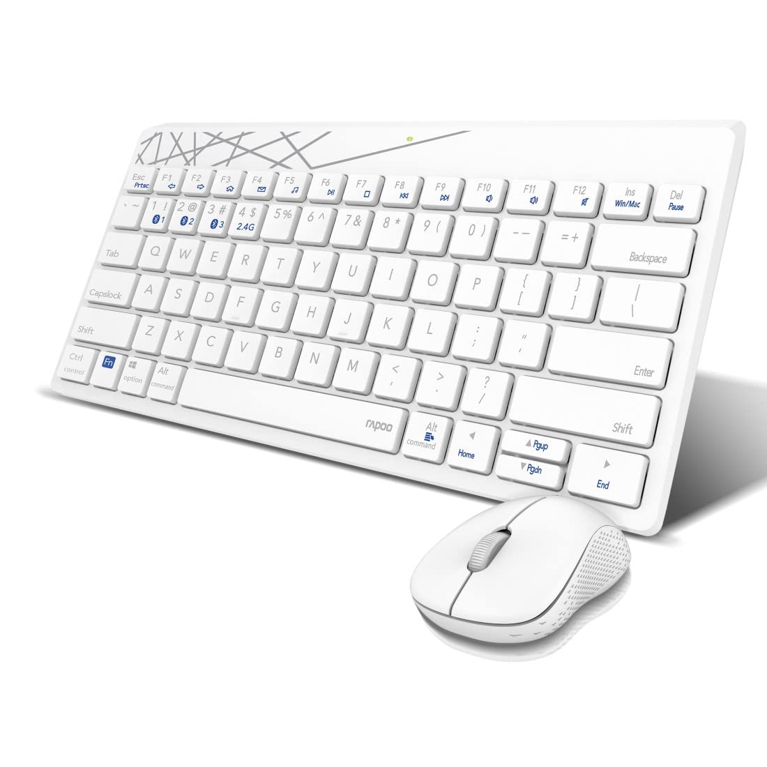 Rapoo 8000M kabelloses Tastatur-Maus Set Wireless Deskset 1300 DPI Sensor 12 Monate Batterielaufzeit kompakt DE-Layout QWERTZ PC & Mac - weiß