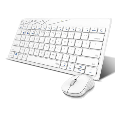 Rapoo 8000M kabelloses Tastatur-Maus Set Wireless Deskset 1300 DPI Sensor 12 Monate Batterielaufzeit kompakt DE-Layout QWERTZ PC & Mac - weiß