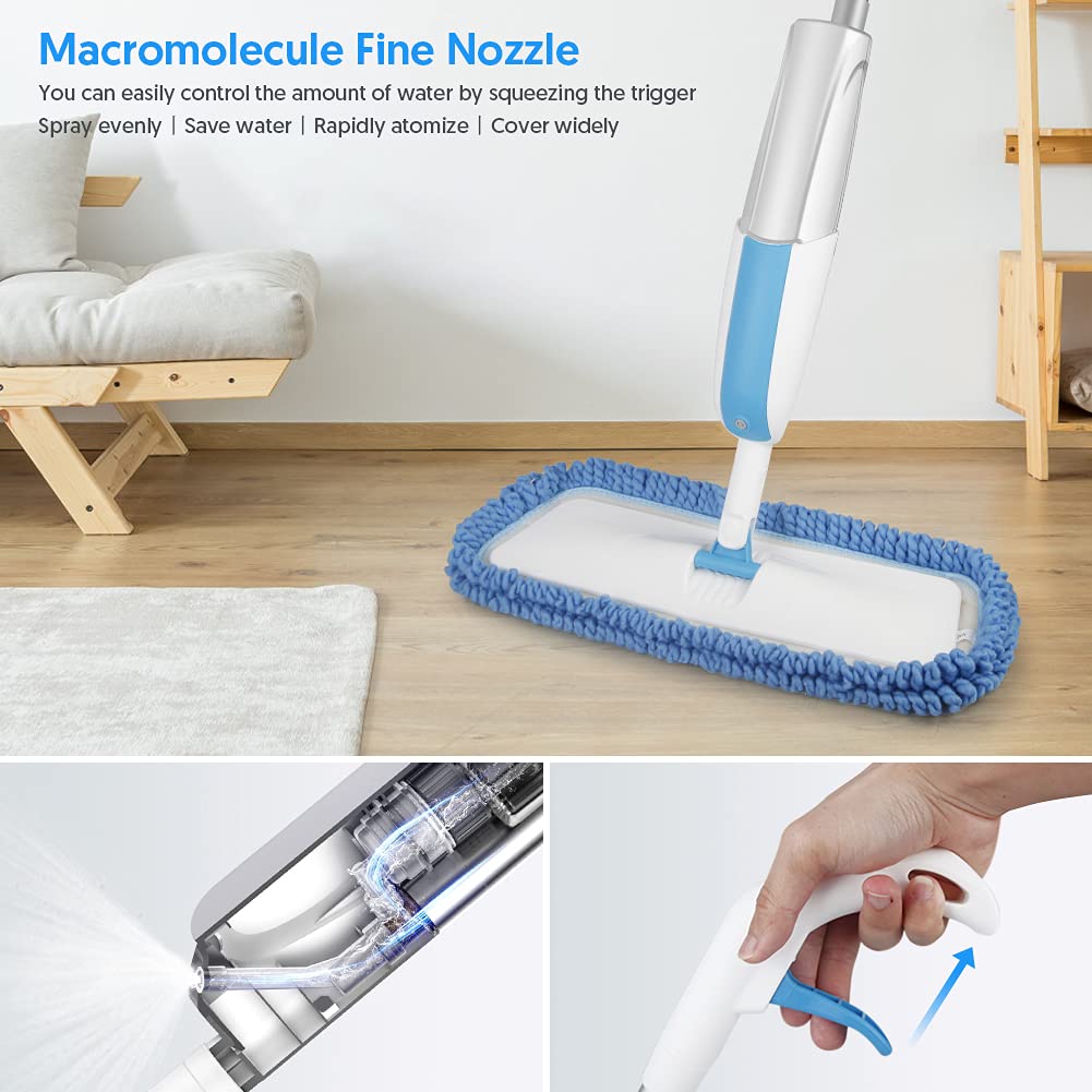 Sprühwischer Bodenwischer, FORSPEEDER Wischmopp mit Sprühfunktion mit 410ml Wassertank Trocken-Nassmopp Sprühwischer Bodenwischer mit 3 Waschbaren Mikrofaser Pads Wischer Boden Spray Mop
