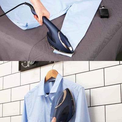 Russell Hobbs Dampfbügeleisen Multi [Dampfglätter & Bügeleisen] Steam Genie 2-in-1 (1700W, 20g/min Dampf, Hitzebeständige Tasche, 3 Aufsätze: Kleidung, Vorhänge, Polstermöbel) Reisebügeleisen 28370-56