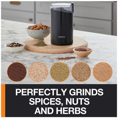 Krups KM3210 Proaroma Plus Filterkaffeemaschine | 10 Tassen | 1100 Watt | Schwarz mit Edelstahlapplikationen & F20342 Kaffeemühle und Gewürzmühle in Einem 75g Füllmenge Schwarz