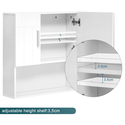 EUGAD Badezimmerschrank mit Spiegel, Spiegelschrank mit Tür Metallscharnieren, Schrank mit 5 Fächern 2 verstellbaren Trennwänden, Hängeschrank aus E1-MDF, Weiß, 54x55x15 cm
