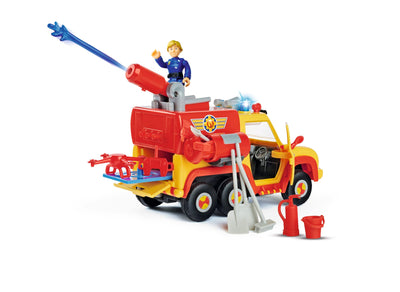 Simba 109251094 - Feuerwehrmann Sam Feuerwehrauto Venus 2.0 mit Figur, Originalsound, Blaulicht, Pfeilschussfunktion, Türen zum Öffnen, Penny Spielfigur, viel Zubehör, 19cm, ab 3 Jahren