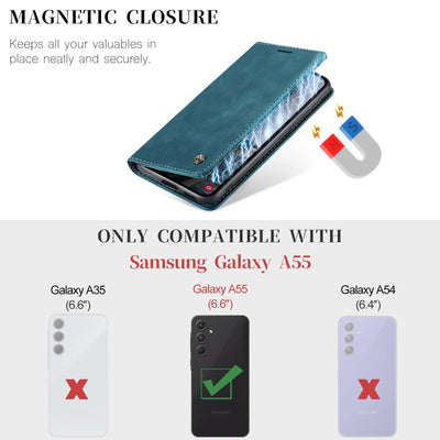 KZB Handyhülle für Samsung Galaxy A55 5G Hülle Premium Lederhülle Klappbar Flip Case Tasche Magnet Kartenfach Standfunktion Klapphülle Schutzhülle für Samsung Galaxy A55 - Blaugrün